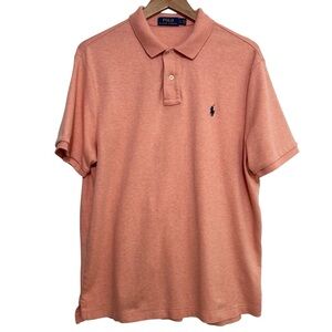 Polo Ralph Lauren Men's Large Orange Short Sleeve Polo Shirt Navy Pony Logo Soft
